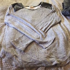 Sweater with faux leather shoulder details